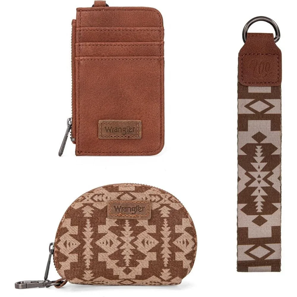 Wrangler Aztec Leather Wristlet Wallet Women Dual Pouch Credit Card Holder